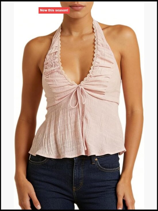 Sleeveless Halter Crop Top Deep U Neck Backless Su — photo 1 of 1